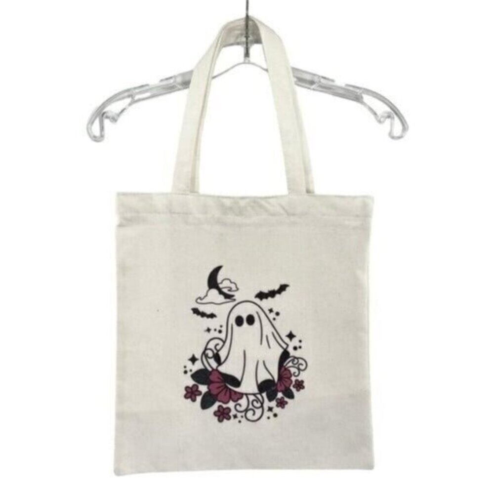 Ghost Floral Retro Canvas Tote Bag